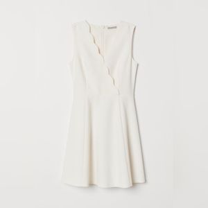 H&M cream scalloped v- neck dress